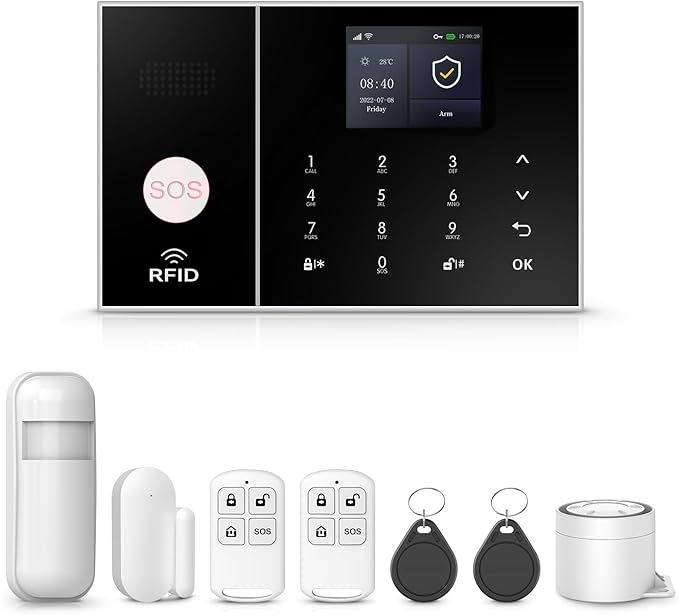 PGST WiFi Alarm System for Home Security with Door/Window and Motion Sensors,Alarm Siren,Remote,Touch Screen,Tuya App Instant Alert