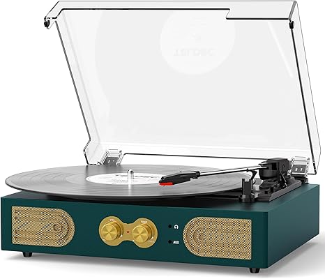 Vinyl Record Player with Built-in Speakers, Vintage 3-Speed Turntable.