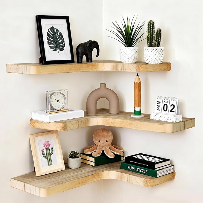Floating Corner Shelves, Wall Shelf Set of 3, Shelves for Wall Storage