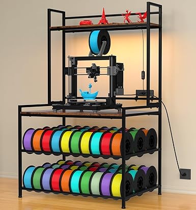 3D Printer Stand with Filament Storage, LED Light, and Display Shelf Rack for Workshop or Studio