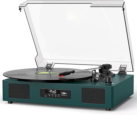Vinyl Record Player with Built-in Speakers, Vintage 3-Speed Turntable.