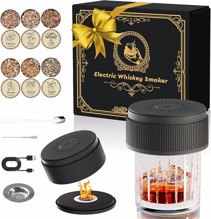Electric Whiskey Smoker Kit, Handheld Cocktail Smoker with 6 Flavored Wood Chips.