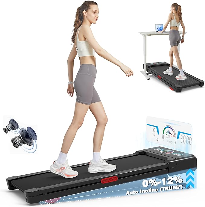 Walking Pad Treadmill with 12% 9-Level Auto Incline, 450 lbs Capacity RGB LED Screen